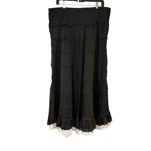 Mix Nouveau Tiered Fray Cottagecore Black Lace Hem Boho Skirt Whimsigoth Grunge - Picture 1 of 5